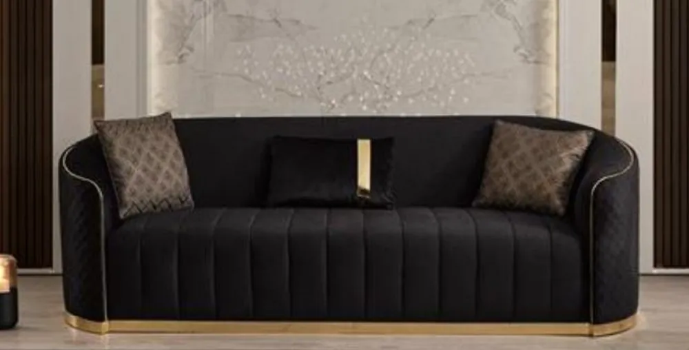 Preiswert Casa Padrino luxury 3 seater sofa black / gold 240 x 95 x H. 74 cm - Living room sofa with fine velvet - Living room furniture - Luxury furniture - Living room furnishings - Luxury furnishings