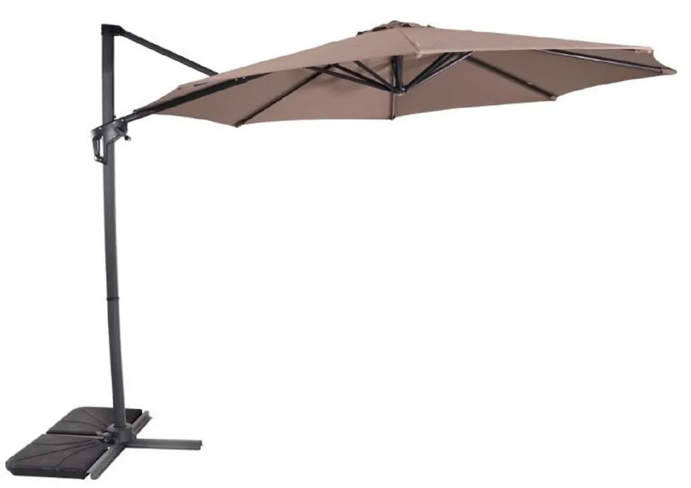 Markenware Casa Padrino luxury cantilever parasol anthracite / taupe Ø 300 cm - Parasol with stand - Garden parasol - Patio parasol - Balcony parasol - Garden terrace balcony accessories