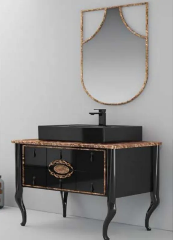 Casa Padrino luxury baroque bathroom set high gloss black / brown - 1 Washstand & 1 Ceramic Sink & 1 Wall Mirror - Bathroom furniture in baroque style - Baroque furniture - Baroque furnishings Angebot