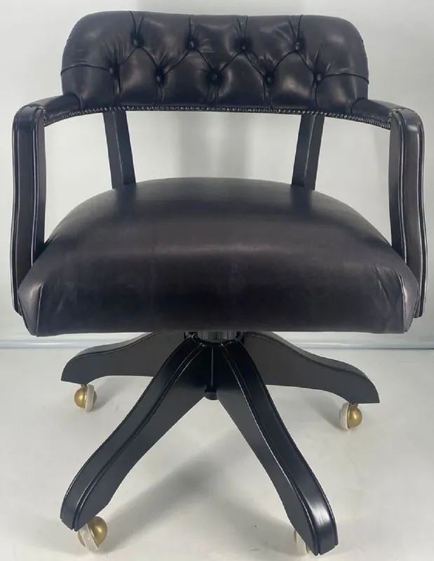 Casa Padrino luxury leather office chair black / black 58 x 65 x H. 80-87 cm - Height adjustable desk chair - Genuine leather swivel chair - Luxury furniture - Office furniture - Leather furniture Kracherpreis