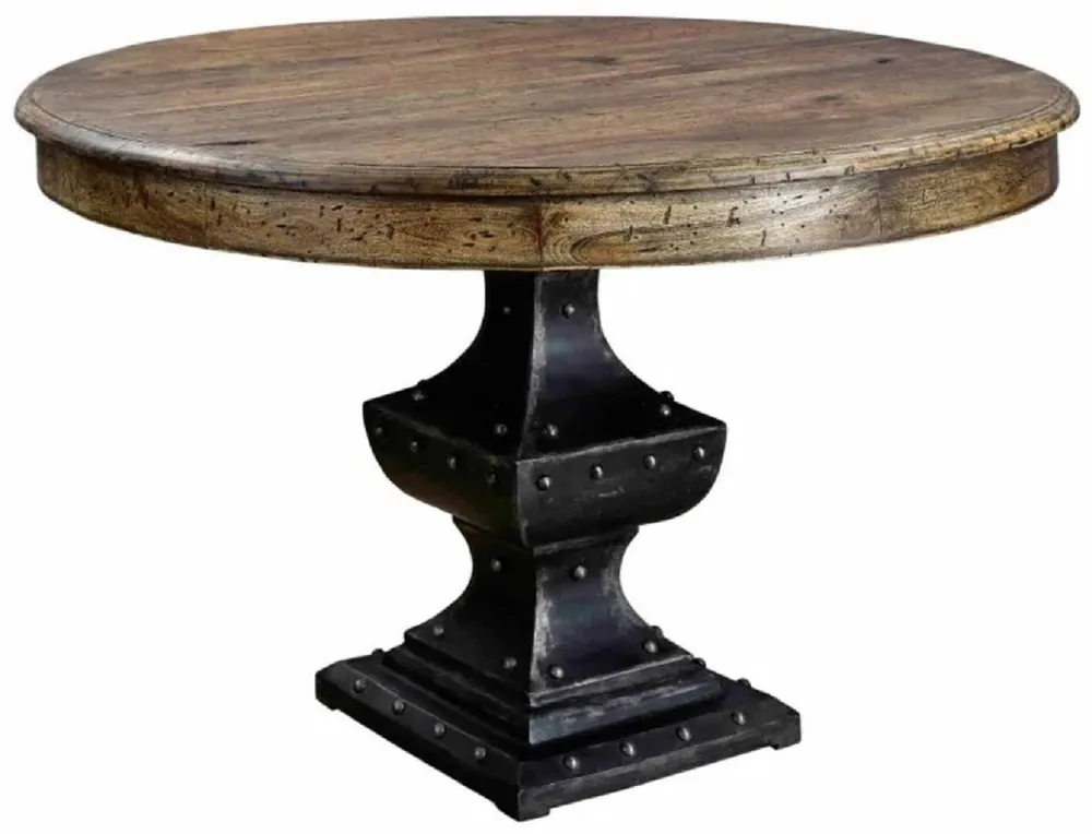 Markenprodukt Casa Padrino country style dining table brown / black Ø 123 x H. 78 cm - Round solid wood kitchen table - Solid wood dining room furniture - Country style furniture - Country style furnishings