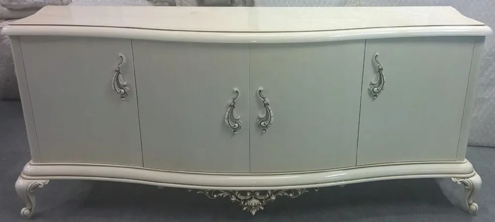 Online Kaufen Casa Padrino luxury baroque solid wood sideboard high gloss white with patina - Handmade cabinet with 4 doors - Luxury baroque furniture - Living room furniture baroque style - Baroque furnishings