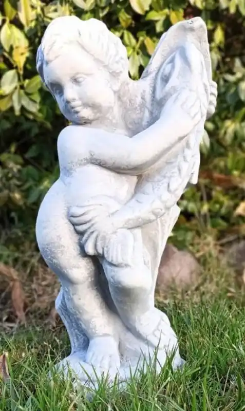 Echt Casa Padrino Art Nouveau gargoyle sculpture boy with fish gray H. 48 cm - Elegant gargoyle stone figure - Baroque & Art Nouveau Garden Decoration Accessories