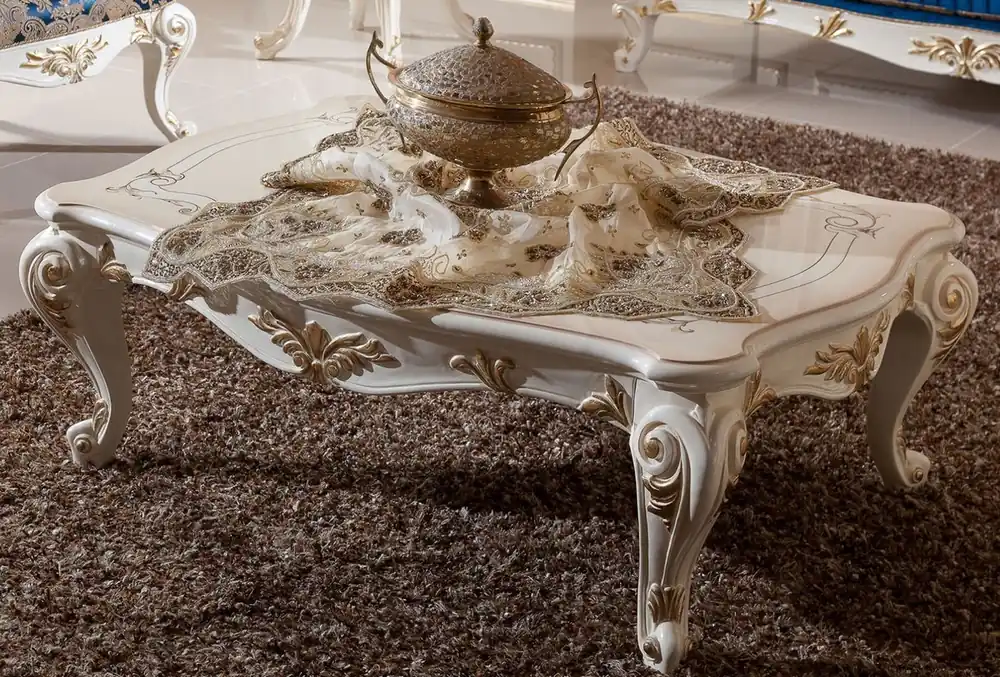 Casa Padrino luxury baroque coffee table white / cream / gold - Magnificent solid wood living room table in baroque style - Baroque style living room furniture - Luxury furniture in baroque style Letzte Chance