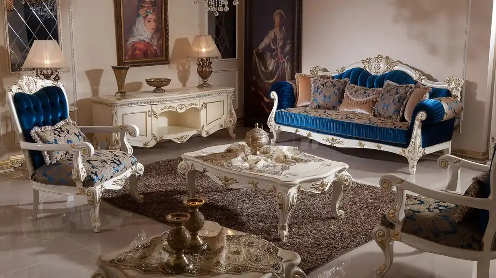 Beliebt Casa Padrino luxury baroque living room set blue / brown / white / gold - 2 Baroque Sofas & 2 Baroque Armchairs & 1 Baroque Coffee Table - Living room furniture in baroque style - Baroque furniture