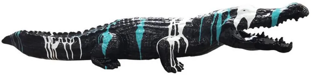 Bestpreis Casa Padrino luxury decorative sculpture crocodile black / white / turquoise 108 cm - Weatherproof garden sculpture - XXL decorative sculpture - XXL decorative figure - Garden decoration