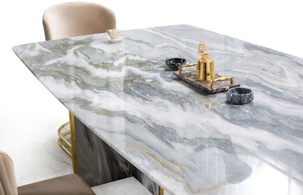 Casa Padrino Luxury Marble Dining Table Gray / Gold 220 x 110 x H. 75 cm - Rectangular Marble Kitchen Table - Dining Room Furniture - Marble Furniture - Luxury Furniture - Luxury Furnishings Schnäppchen