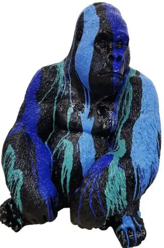 Letzte Chance Casa Padrino luxury decorative sculpture gorilla monkey black / blue / turquoise H. 75 cm - Weatherproof garden decoration figure - Decorative animal figure - Luxury Garden decoration