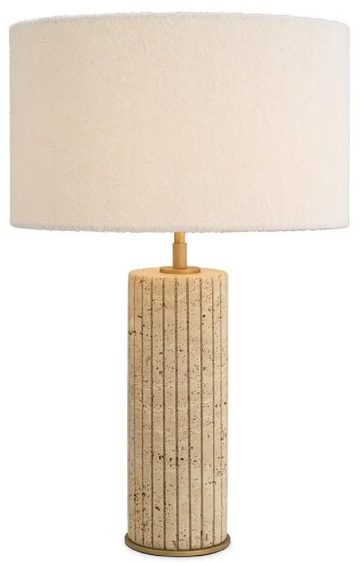 Mega-Angebot Casa Padrino luxury table lamp beige / antique brass / cream Ø 40 x H. 64 cm - Travertine desk lamp with round lampshade - Luxury table lamps - Luxury lamps - Luxury furniture