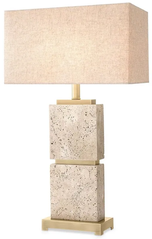 Casa Padrino luxury table lamp beige / antique brass40 x 22 x H. 70.5 cm - Travertine desk lamp with rectangular lampshade - Luxury table lamps - Luxury desk lamps Must-Have