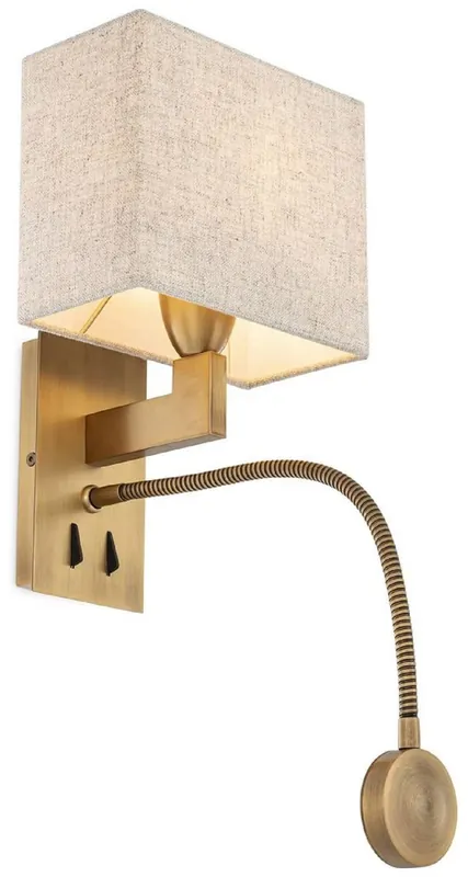Finale Aktion Casa Padrino luxury wall lamp antique brass / beige 19 x 17 x H. 32 cm - Wall lamp with swiveling LED reading light - Hotel lights - Luxury lights - Luxury wall lights - Luxury quality