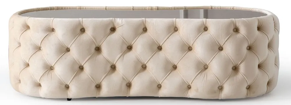 Casa Padrino luxury Chesterfield coffee table cream 140 x 80 x H. 45 cm - Living room table with glass top - Living room furniture - Chesterfield furniture - Luxury furniture - Luxury furnishings Sichere Zahlung