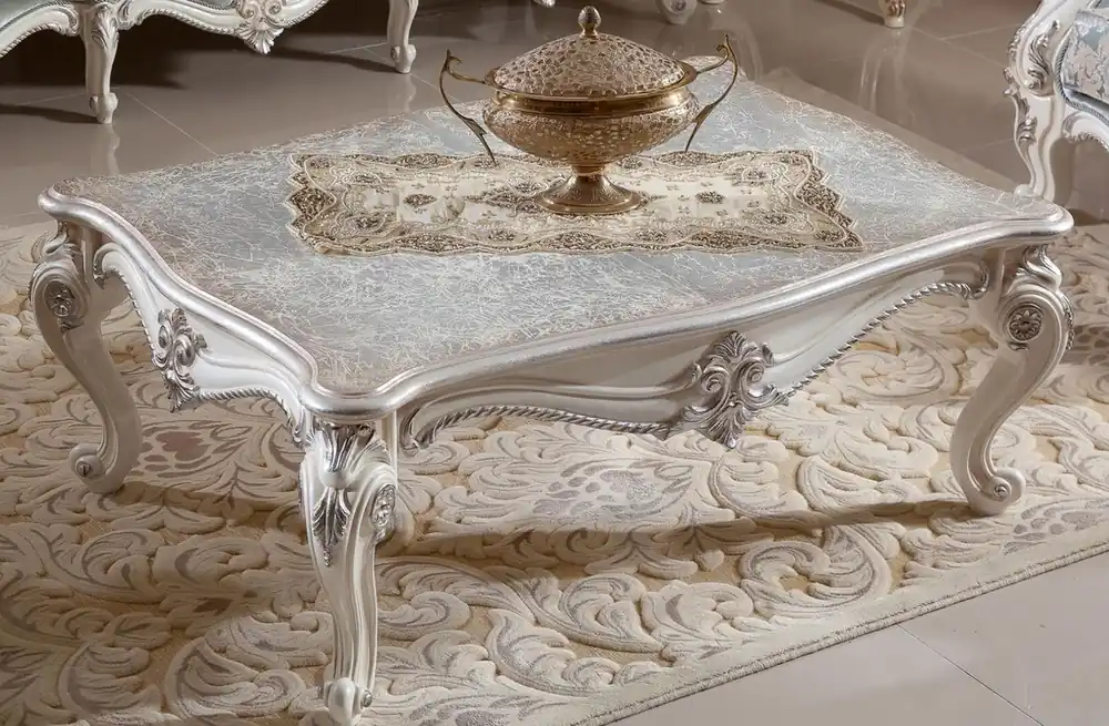 Casa Padrino luxury baroque coffee table antique silver / white / silver - Magnificent living room table in baroque style - Living room furniture baroque style - Baroque furniture Abverkauf