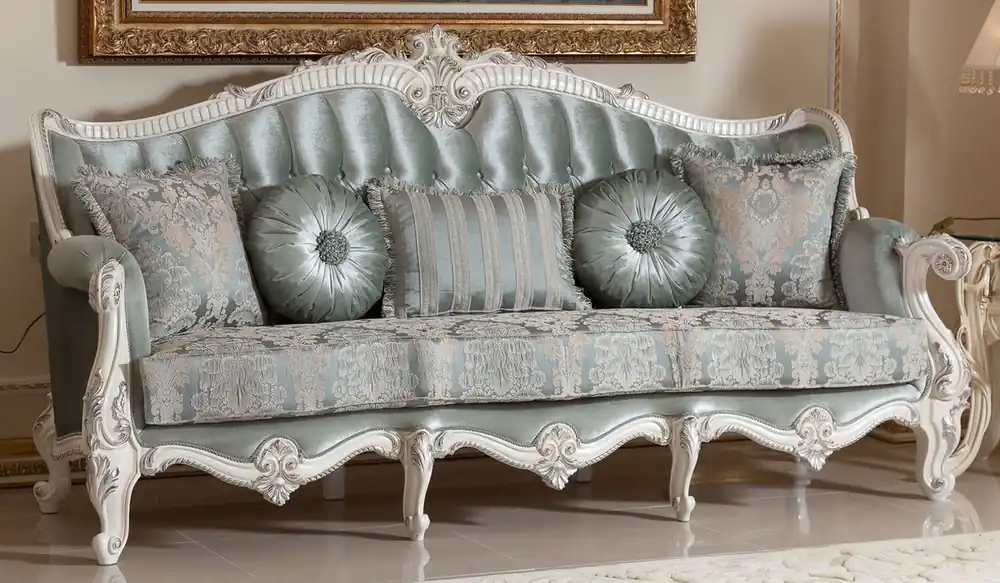 Casa Padrino luxury baroque sofa green / beige / white / silver - Magnificent living room sofa with elegant pattern - Baroque furniture - Luxury living room furniture in baroque style Bestpreis