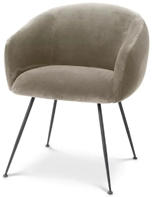 Casa Padrino luxury dining chair with armrests greige / black 61 x 60 x H. 79 cm - Kitchen chair with fine velvet - Dining room furniture - Kitchen furniture - Luxury furniture - Luxury furnishings Neue Ware