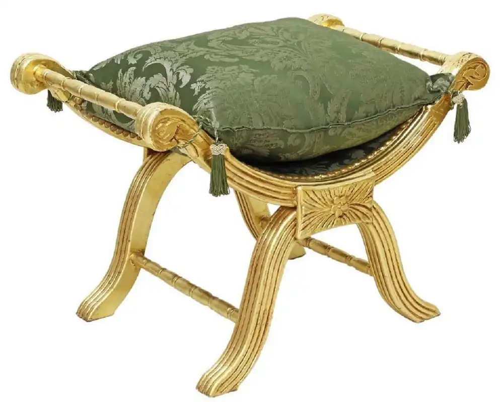 Super-Preis Casa Padrino baroque cross stool with cushion gold / green - Handmade stool in baroque style - Antique style stool - Baroque furniture - Living room furniture in baroque style