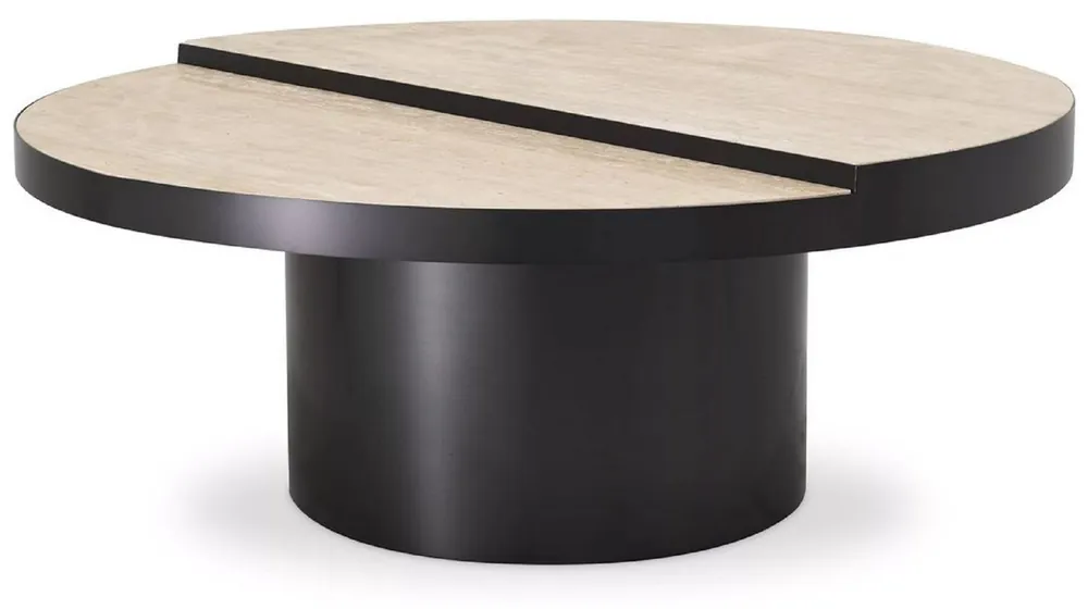 Günstig Casa Padrino luxury coffee table bronze / beige Ø 88 x H. 35 cm - Round stainless steel coffee table with 2 travertine table tops - Living room furniture - Luxury furniture - Luxury furnishings