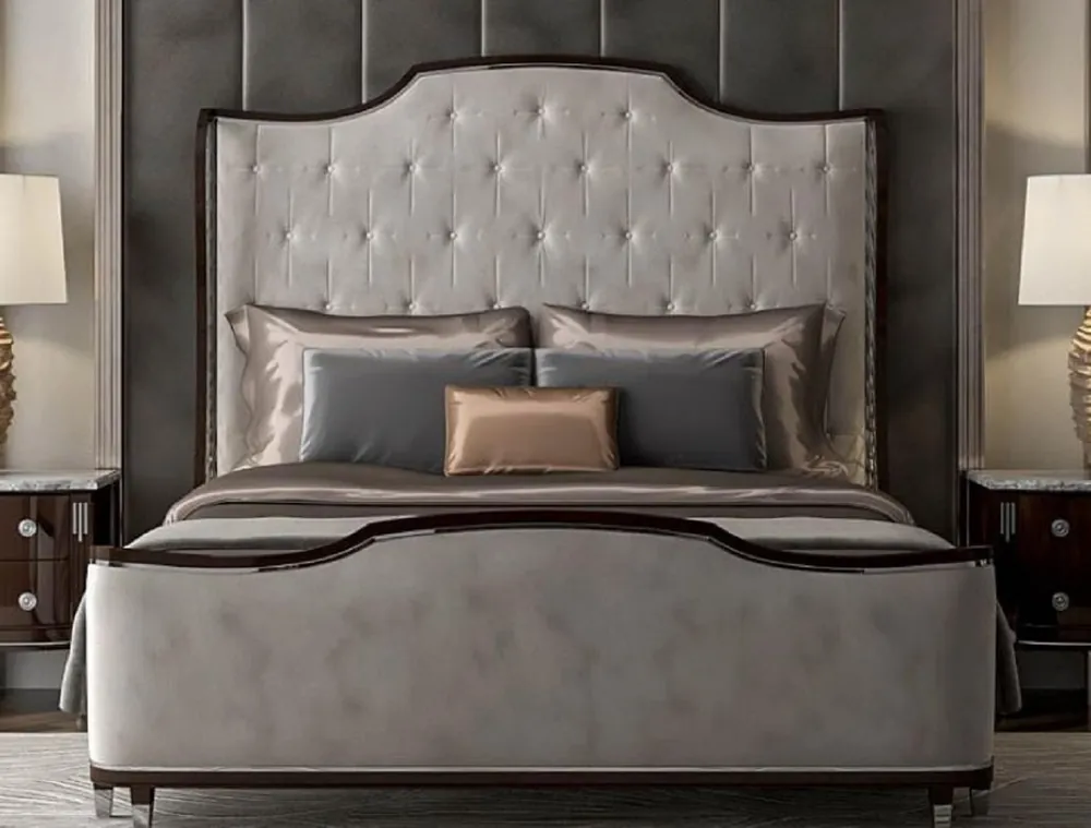 Knallerangebot Casa Padrino luxury Art Deco double bed gray / dark brown / silver - Noble solid wood bed with headboard - Bedroom furniture - Hotel furniture - Art Deco furniture - Luxury Art Deco furnishings