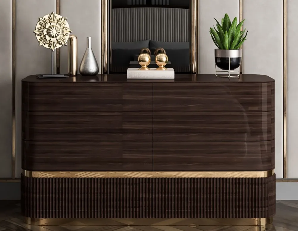 Casa Padrino luxury solid wood dresser with 6 drawers dark brown / gold - Bedroom chest of drawers - Bedroom furniture - Luxury furniture - Luxury furnishings - Bedroom furnishings Direkt Vom Hersteller