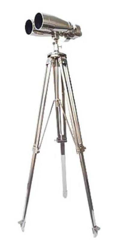 Abverkauf Casa Padrino Luxury Double Telescope Silver 78 x 78 x H. 180 cm - Brass Telescope with Three Leg Tripod - Luxury Collection
