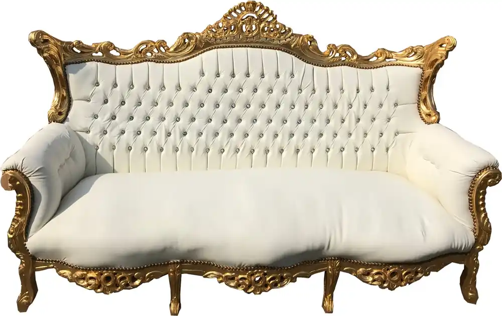 Casa Padrino Baroque 3 seater sofa Master White / Gold with Bling Bling rhinestones - antique furniture Günstig