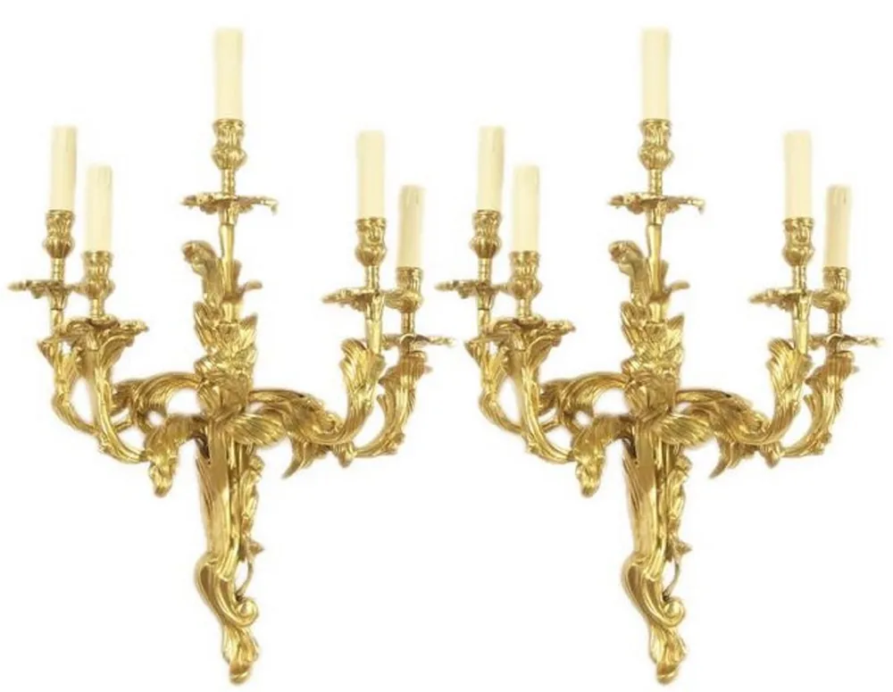 Casa Padrino baroque wall candle holder set gold 45 x 25 x H. 70 cm - Magnificent Wall Candle Holders made of Gilded Bronze - Baroque Wall Decoration Markenware