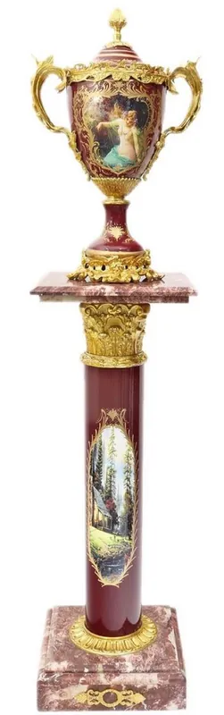 Angebot Casa Padrino Baroque Column with Vase Bordeaux Red / Multicolor / Gold - Magnificent Deco Set in Baroque Style