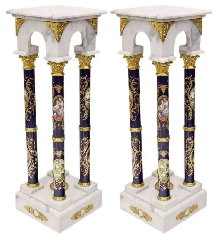 Casa Padrino Baroque Marble Columns Set White / Dark Blue / Gold - Elegant Column Set in Baroque Style Rabatt