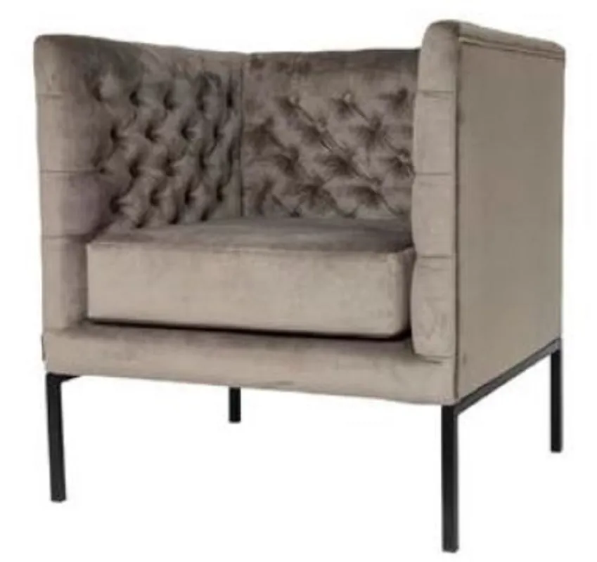 Ausverkauf Casa Padrino Luxury Chesterfield Velvet Armchair Gray / Black 75 x 67 x H. 83 cm - Chesterfield Furniture