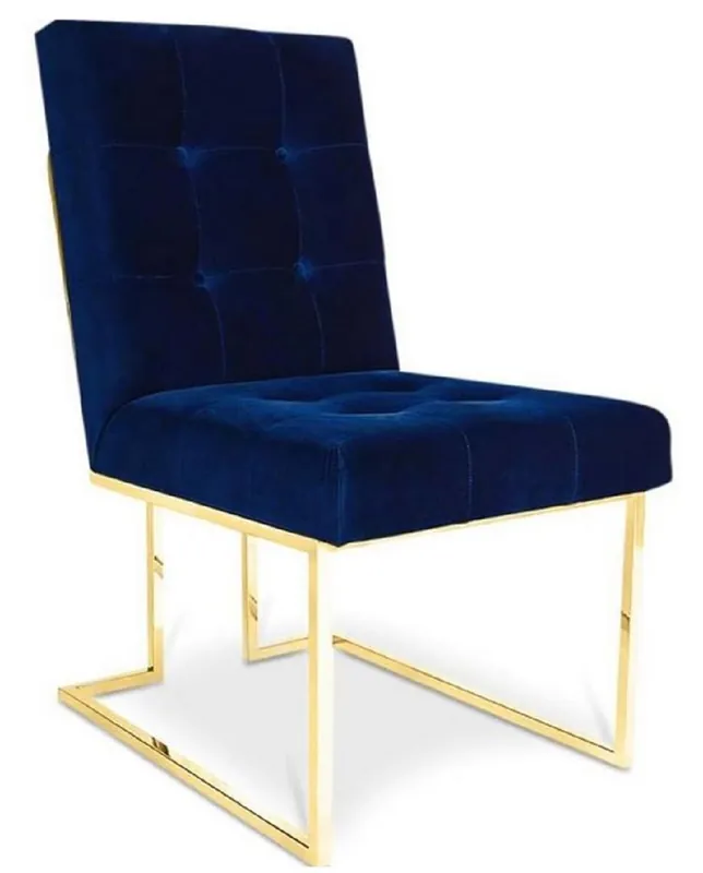 Sofort Bestellen Casa Padrino Luxury Chesterfield Velvet Dining Chair Dark Blue / Gold 48 x 67.5 x H. 90 cm - Dining Room Furniture
