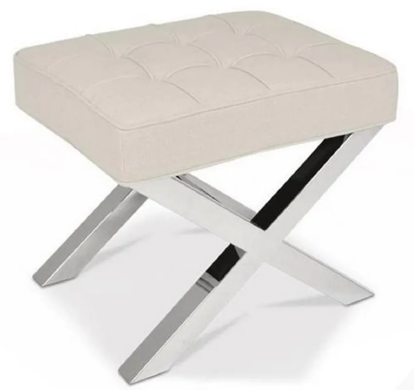 Markenprodukt Casa Padrino Luxury Chesterfield Stool Beige / Silver 60 x 50 x H. 47 cm - Living Room Furniture - Luxury Collection
