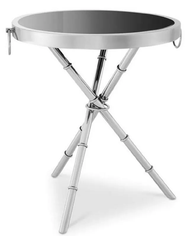 Schneller Versand Casa Padrino luxury side table silver / black Ø 55 x H. 44 cm - Round Metal Table with Glass Top - Living Room Furniture