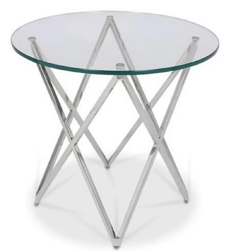 Direkt Vom Hersteller Casa Padrino luxury side table silver Ø 60 x H. 55 cm - Round Stainless Steel Table with Glass Top - Luxury Furniture