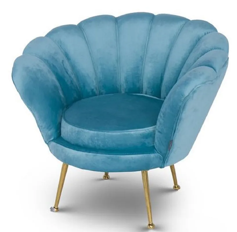 Casa Padrino Designer Kids Velvet Armchair Light Blue / Brass 96 x 79 x H. 78 cm - Luxury Children's Furniture Preisreduziert