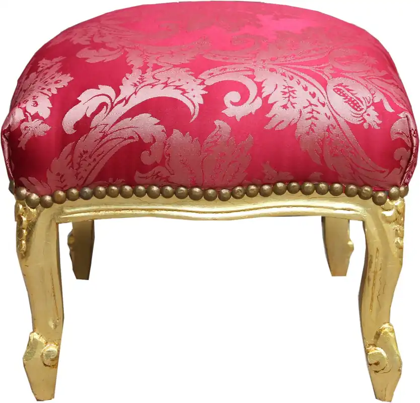 Casa Padrino Baroque Footstool Bordeaux Pattern / Gold - Antique Style Furniture - Stool Solange Der Vorrat Reicht