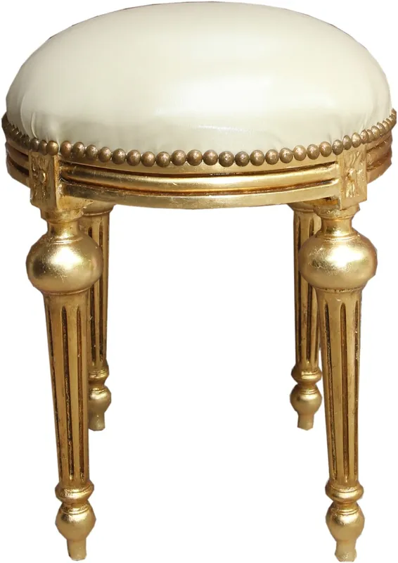 Super-Preis Casa Padrino Baroque stool cream leather look / Gold - Baroque round stool furniture