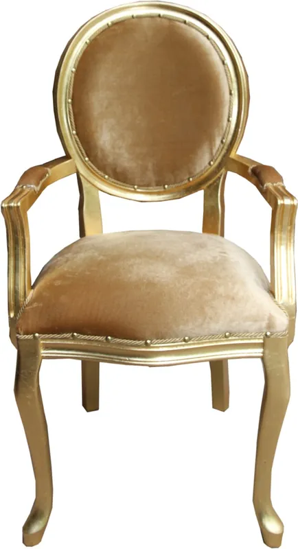 Casa Padrino Baroque Luxury Dining Room Locket Chair with Armrests Gold Velvet Fabric / Gold Günstig
