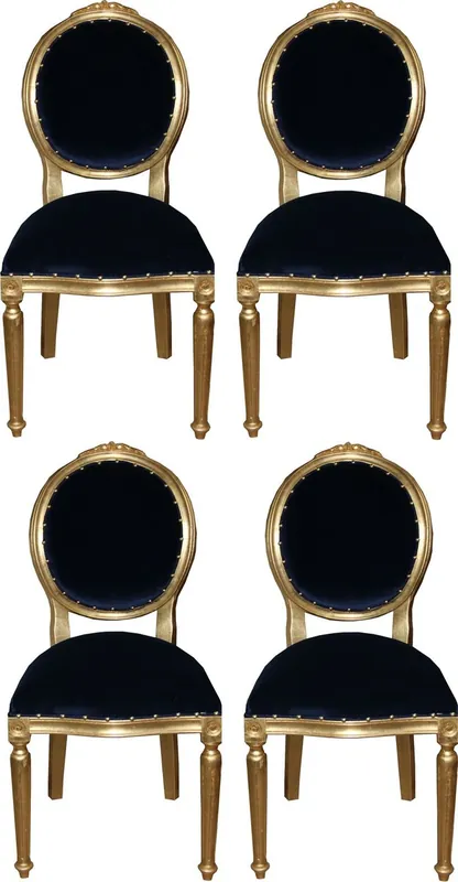 Casa Padrino Luxury Baroque Dining Room Set Medallion Royal Blue / Gold 50 x 52 x H. 99 cm - 4 Handmade Dining Chairs - Baroque Furniture Super-Preis