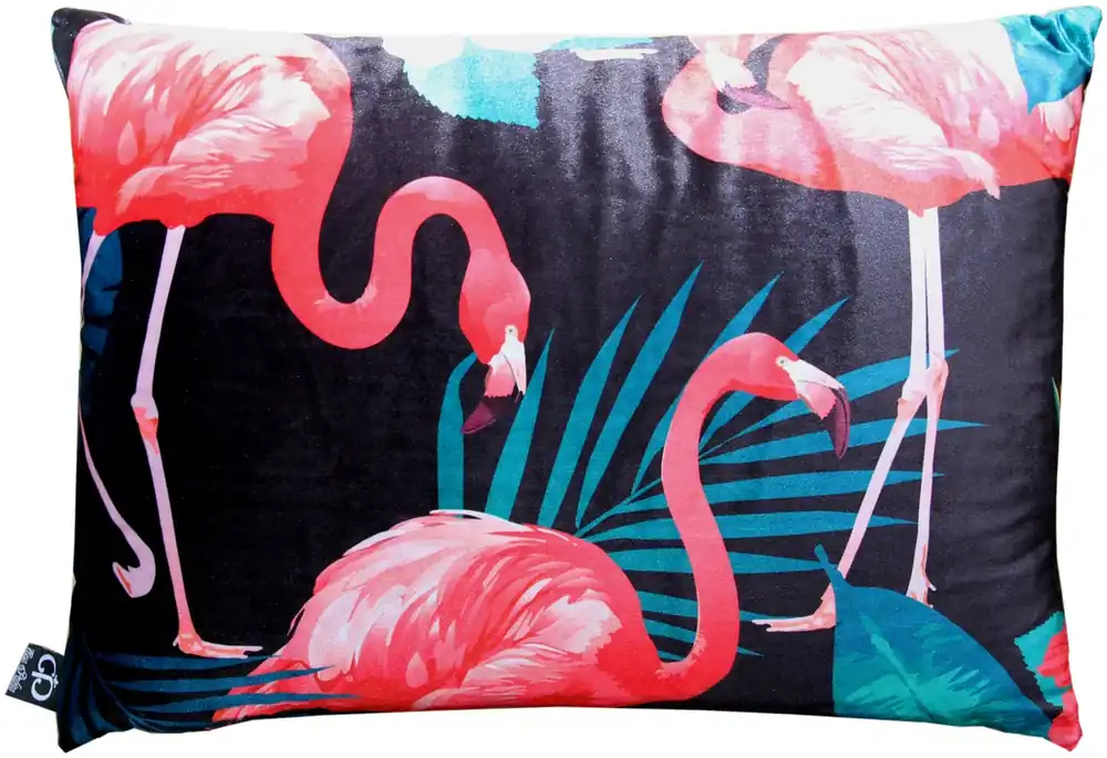 Casa Padrino Luxury Pillow Malibu Flamingos Black / Multicolour 35 x 55 cm - Finest velvet fabric - Decorative Living Cushion Echt