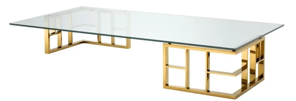 Casa Padrino luxury coffee table gold 180 x 90 x H. 32.2 cm - Stainless Steel Coffee Table with Glass Top - Designer Furniture Expressversand