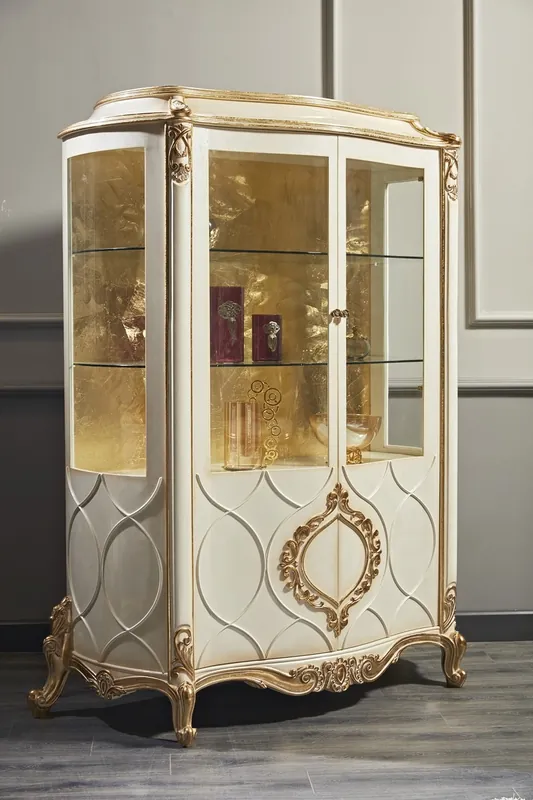 Neuheit Casa Padrino Luxury Baroque Display Cabinet White / Antique Gold 132 x 57 x H. 201 cm - Sumptuous Baroque Showcase with 2 Doors - Baroque Living Room Furniture