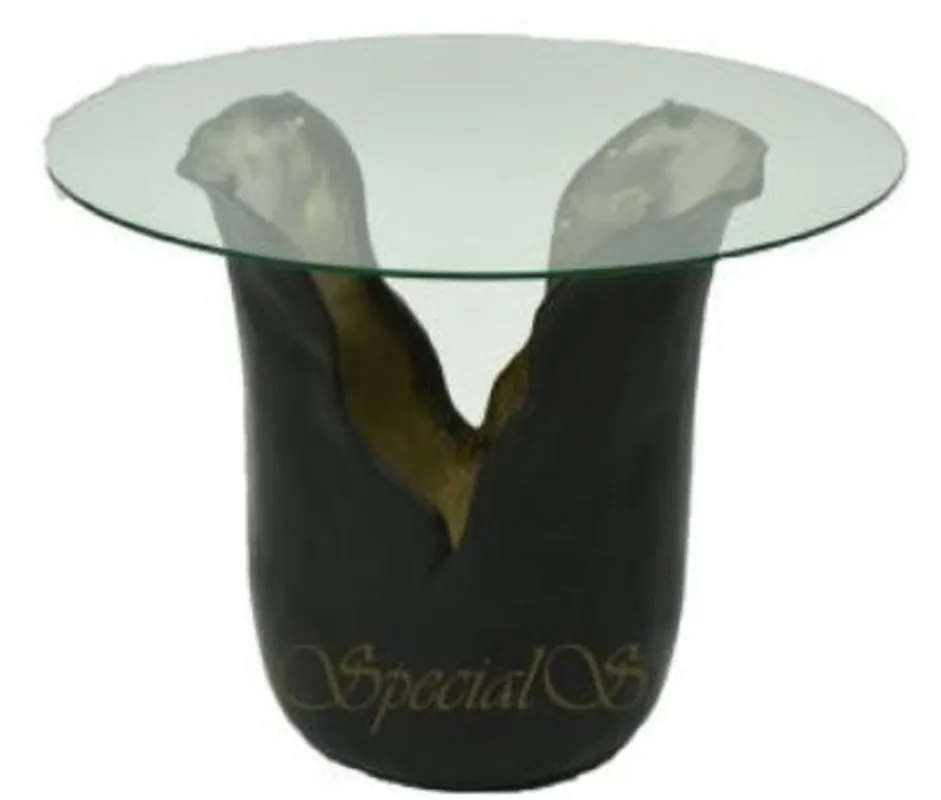 Casa Padrino designer side table with glass top black / gold Ø 46 x H. 36 cm - Luxury Collection Schnäppchen