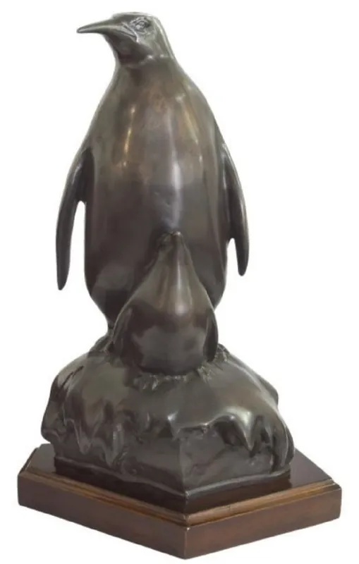 Casa Padrino bronze figure penguin mother with child bronze / brown 22 x 15 x H. 33 cm - Luxury Sculpture Angebot