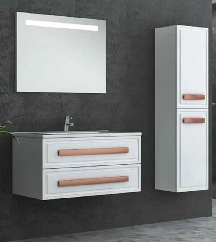Casa Padrino Luxury Bathroom Set White / Bronze - 1 Vanity Unit and 1 Washbasin and 1 LED Wall Mirror and 1 Hanging Cabinet - Luxury Bathroom Furniture Billig