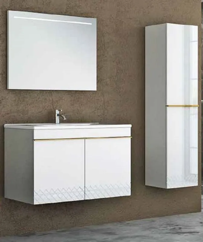 Top-Angebot Casa Padrino Luxury Bathroom Set White / Gold - 1 Vanity Unit and 1 Washbasin and 1 LED Wall Mirror and 1 Hanging Cabinet - Luxury Collection