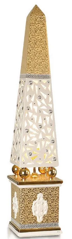 Preis Gesenkt Casa Padrino luxury floor lamp obelisk white / gold 22 x 22 x H. 105 cm - Hand Painted Ceramic Floor Lamp with Swarovski Crystal Glass - Luxury Lamp