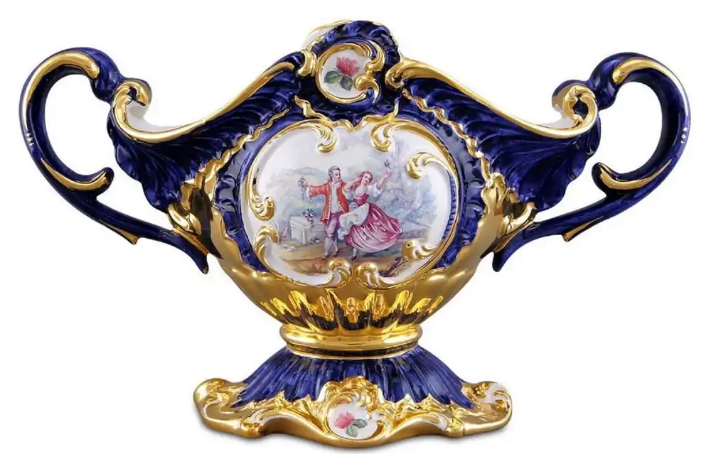 Saisonangebot Casa Padrino Baroque Bowl Blue / Gold / Multicolor 46 x 22 x H. 29 cm - Hand Painted Ceramic Bowl with a Romantic Motif
