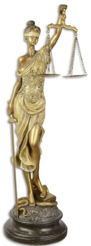 Sonderaktion Casa Padrino Deco Figurine Lady of Justice Antique Gold / Antique Black 16.2 x 15 x H. 52.5 cm - Polyresin Deco Sculpture on Base