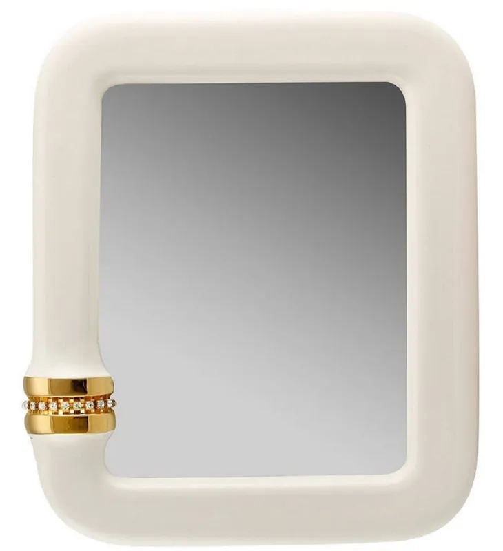Casa Padrino Luxury Mirror Ivory / Gold 70 x 8 x H. 80 cm - Rectangular Ceramic Wall Mirror with Crystal Glass Chain - Luxury Quality Nur Für Kurze Zeit