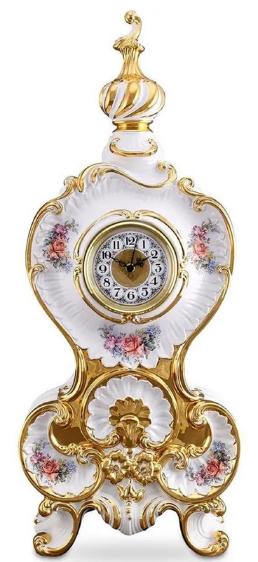 Casa Padrino Baroque Table Clock White / Gold / Multicolor 37 x 17 x H. 84 cm - Sumptuous Baroque Ceramic Clock with Floral Design Aktuell